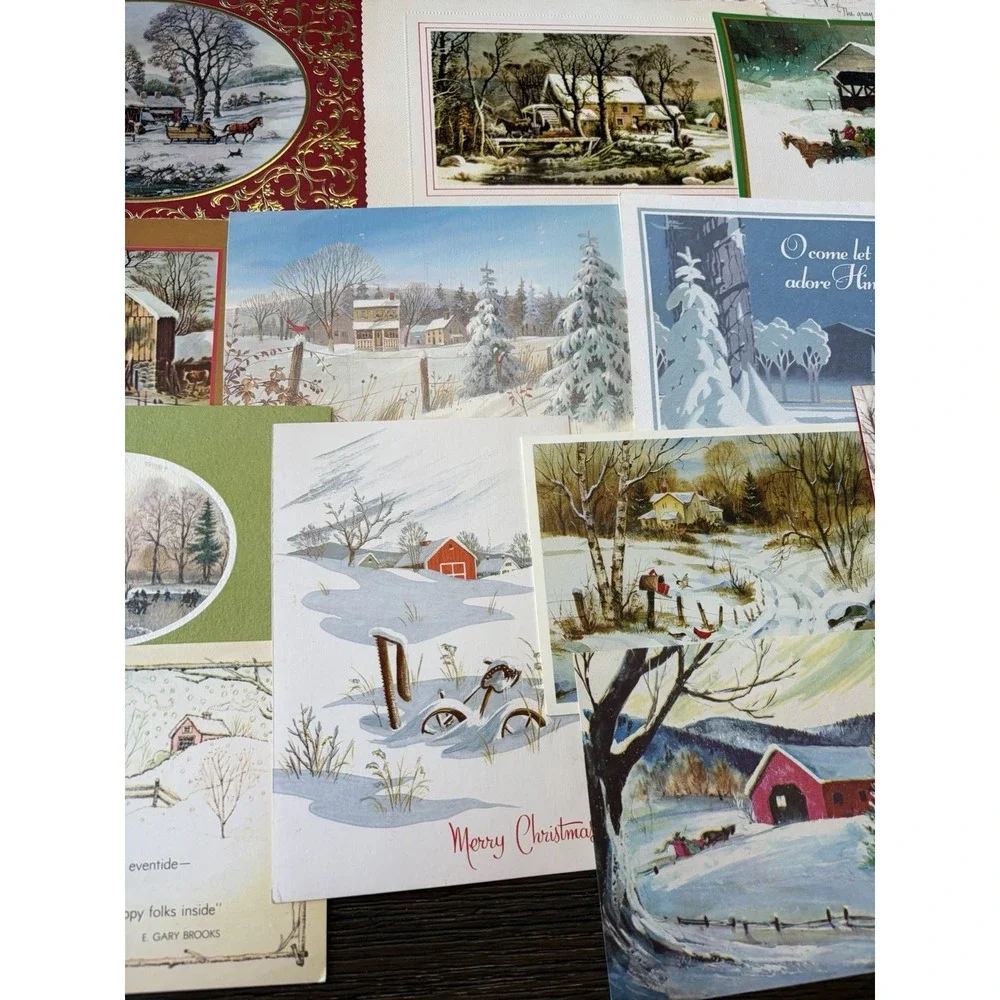 Vintage Christmas Cards Fronts ONLY Houses Barns More Scrapbooking Crafts 50+